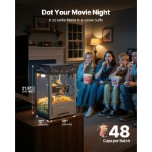 VEVOR Macchina per Popcorn, Bollitore in Acciaio Inox da 0,2 kg, 800 W, 48 Tazze per Dose, Stile Cinema, con Controllo a 2 Pulsanti, con Parete in Vetro, 1 Misurino, 3 Cucchiai, Nero