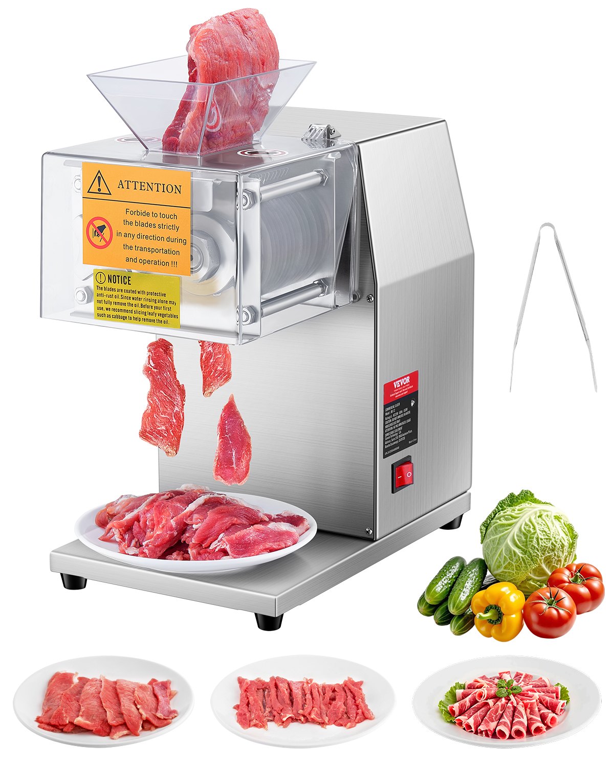 VEVOR Meat Slicer, 850 W, 250 kg/h, Commercial Stainless Steel Meat Slicer, 5 mm Thickness, Electric Food Cutter for Restaurants and Supermarkets