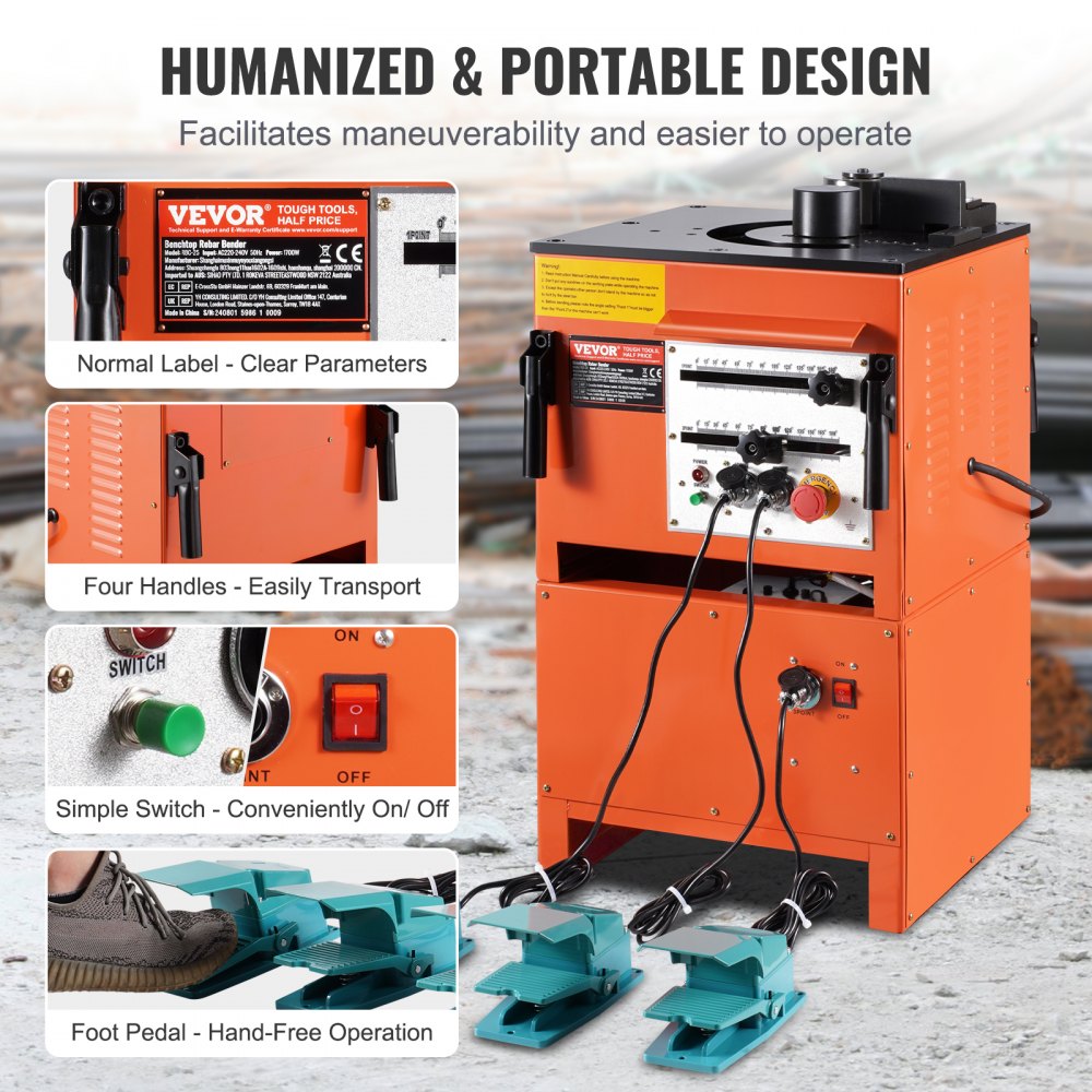 VEVOR Piegatrice Elettrica per Barre d'Armatura 1700W, Piegatrice Idraulica Angolo Piegatura 0°-180° 4-25mm con Accessori, con Accessori, Piegabarre Alta Potenza per Barre d'Acciaio Barre d'Armatura