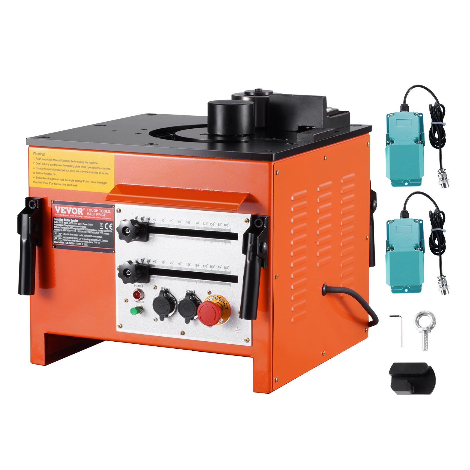 VEVOR Piegatrice Barre Elettrica 1700W Piegatrice Idraulica per Barre Carichi Pesanti Angolo di Piegatura 0°-180° 4-25mm con Accessori, Piegabarre Alta Potenza per Barre d'Acciaio Barre d'Armatura