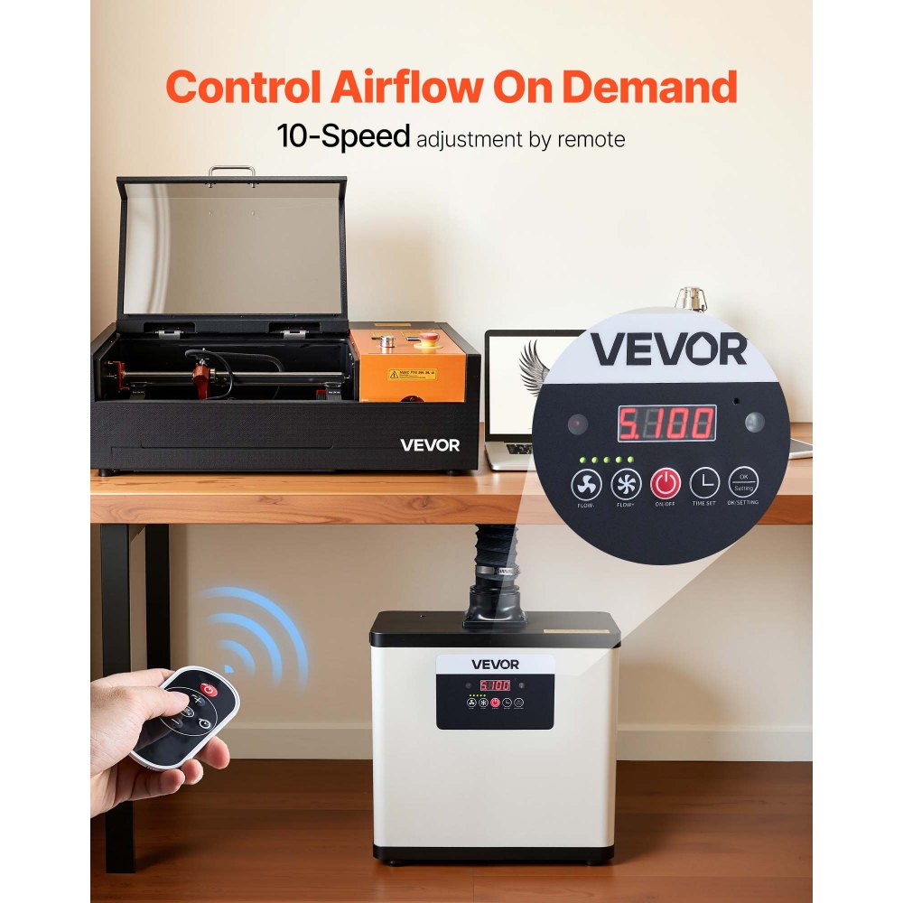 VEVOR Assorbitore di Fumo per Saldatura, Assorbitore di Fumi di Saldatura con Filtrazione a 4 Stadi Potenziato, Estrattore di Fumi Senza Spazzole a 10 Velocità con Telecomando per Incisione Laser