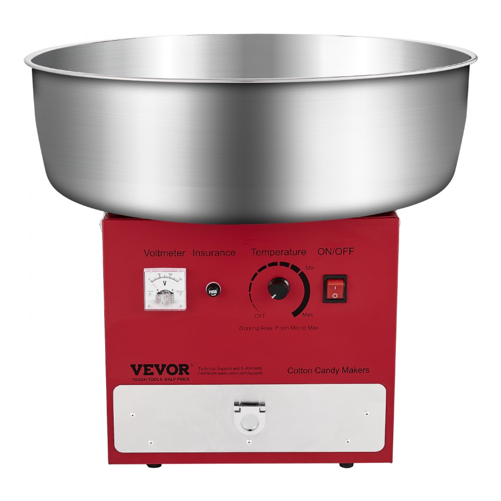 VEVOR Electric Cotton Candy Machine, Commercial Cotton Candy Equipment (1000 W) with 52 cm Stainless Steel Bowl, Sugar Scoop & Drawer, Perfect for Children's Birthdays, Family Celebrations, Parties, Red