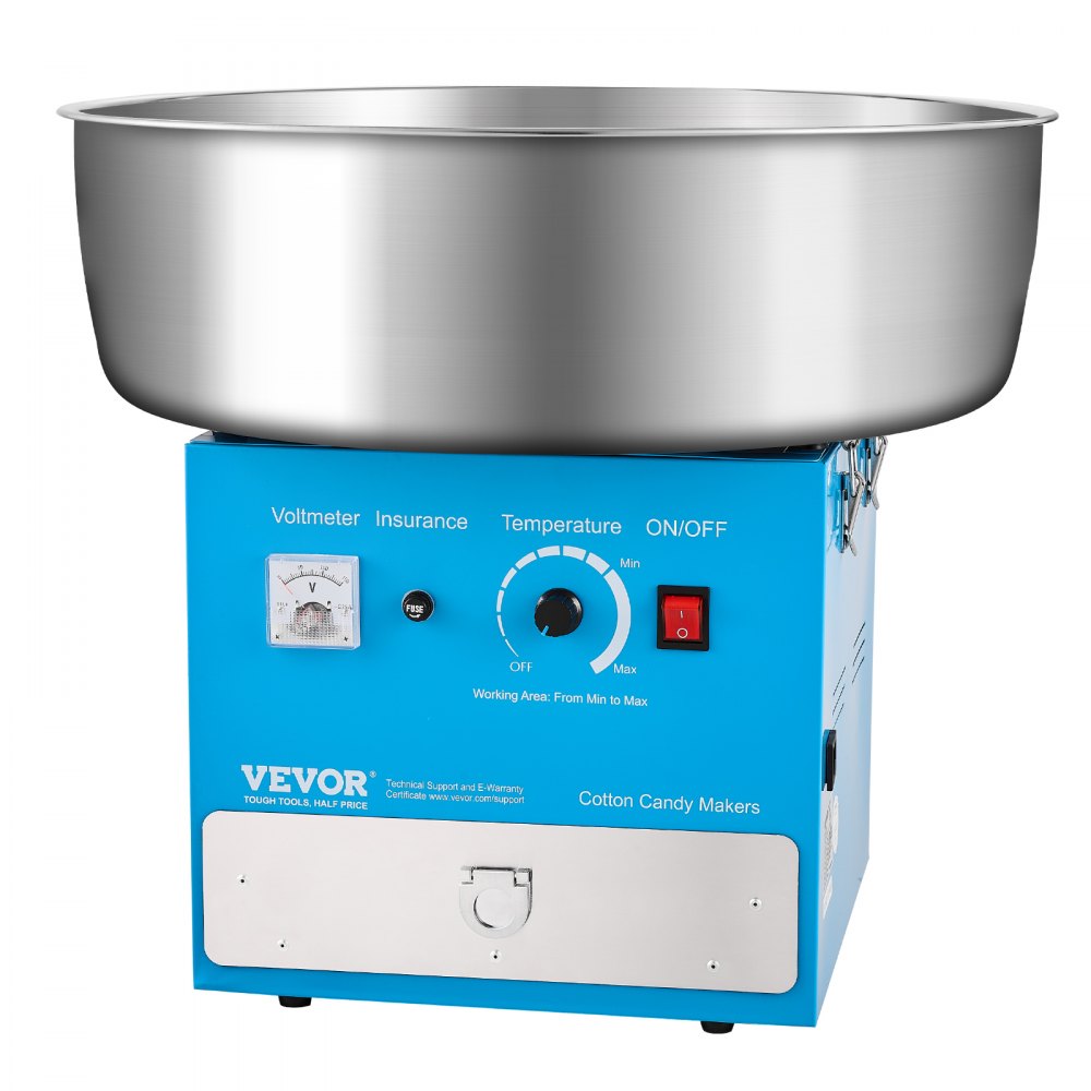 VEVOR Macchina Elettrica per Zucchero Filato, Macchina per Zucchero Filato Commerciale 1000 W con Ciotola in Acciaio Inox 52 cm, Misurino per Zucchero Cassetto, per Compleanni, Feste, Blu