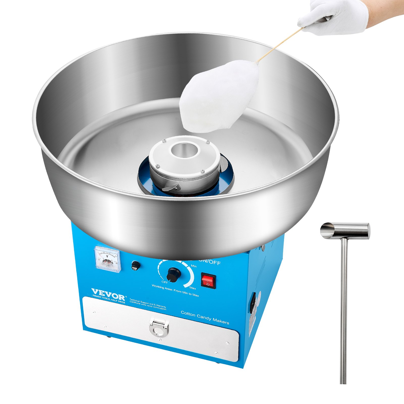 VEVOR Macchina Elettrica per Zucchero Filato, Macchina per Zucchero Filato Commerciale 1000 W con Ciotola in Acciaio Inox 52 cm, Misurino per Zucchero Cassetto, per Compleanni, Feste, Blu