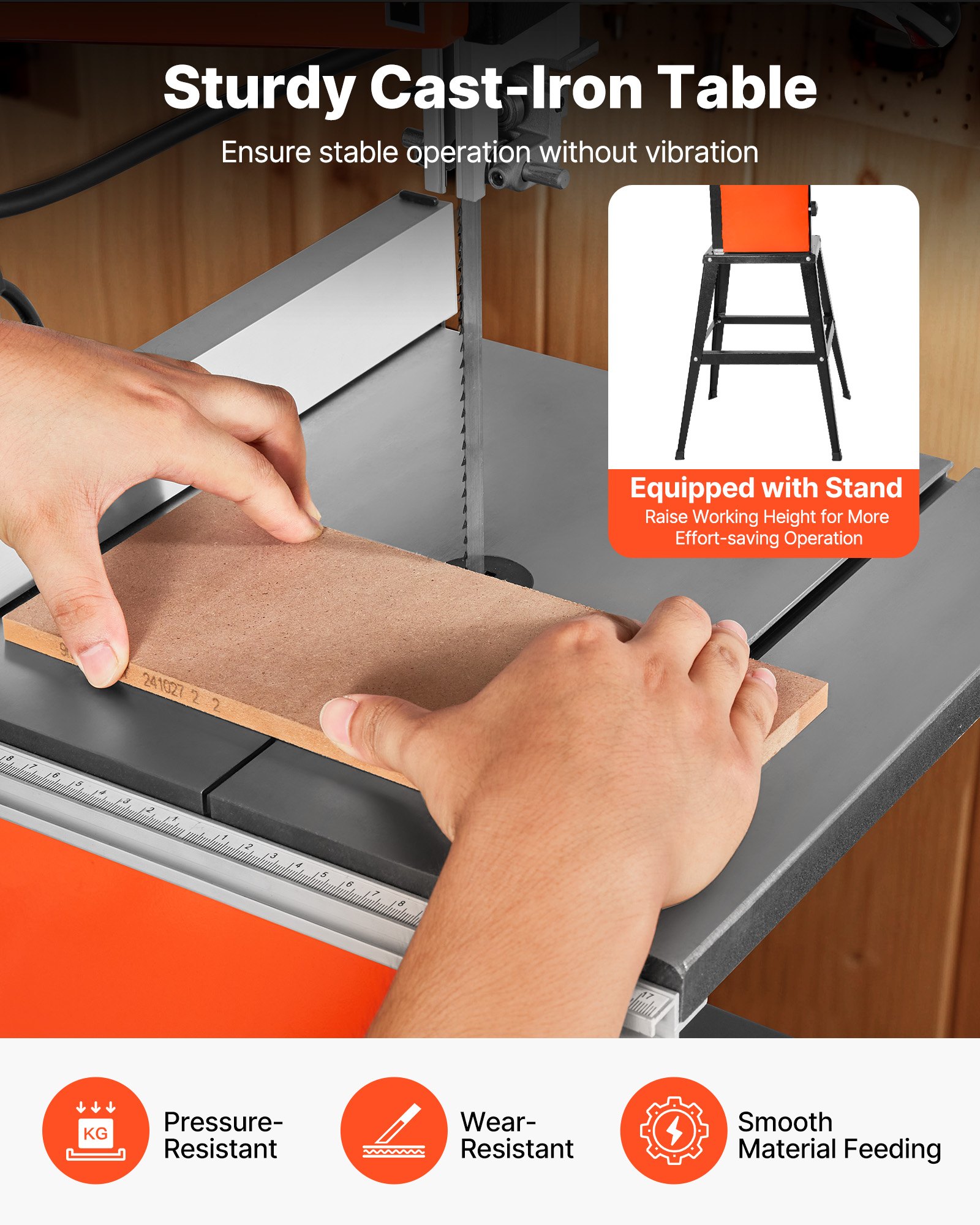 VEVOR Troncatrice a Nastro con Supporto Potenza Nominale 373W Lunghezza di Taglio max. 254 mm Altezza di Taglio max. 160 mm Tavolo in Ghisa con Luce di Lavoro a 360° per Lavorazione del Legno