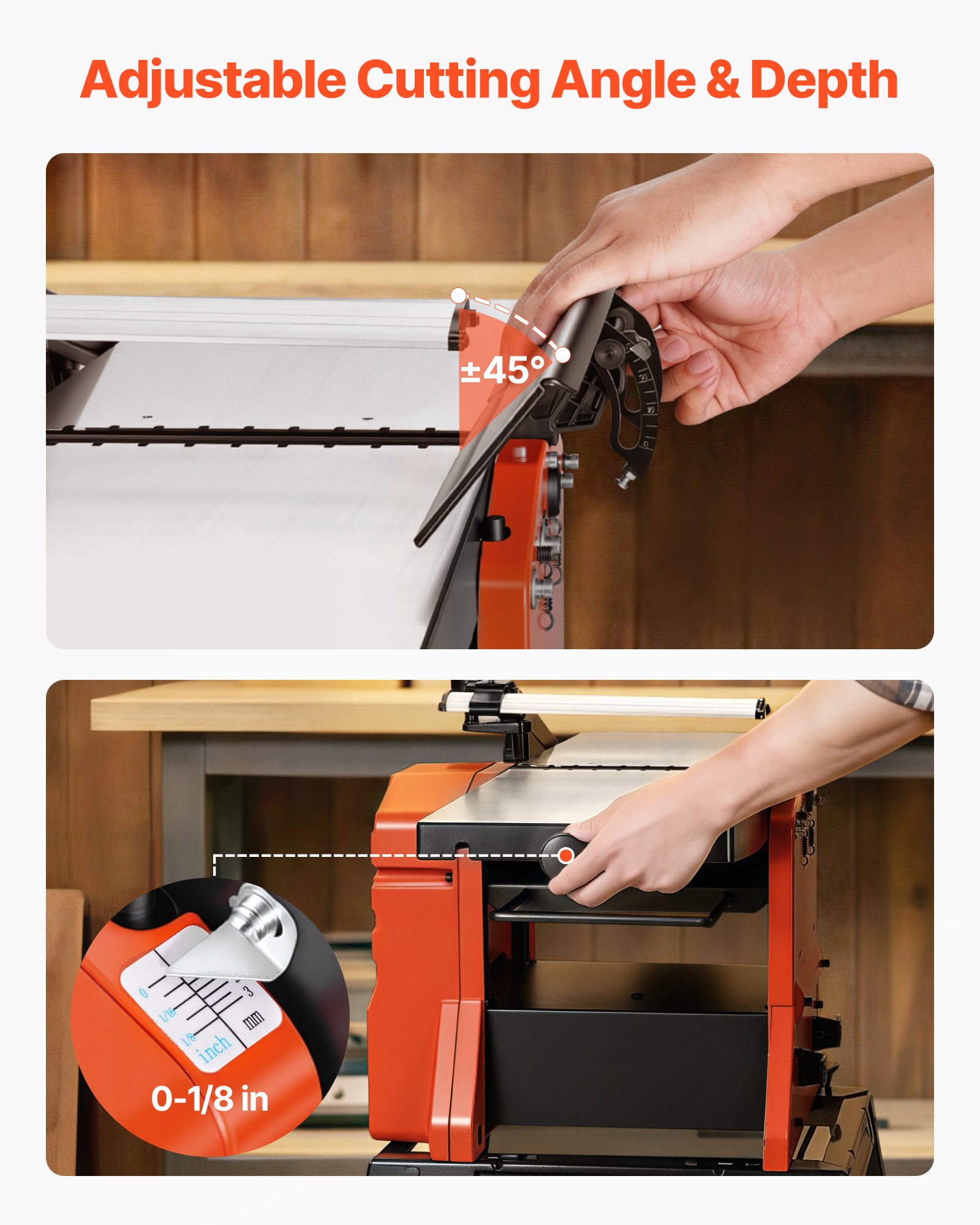 VEVOR Piallatrice del Legno 2,4 CV Pialla da Banco per Lavorazione del Legno 25,4 x 92,5 cm Falegnameria Velocità 8000 giri/min con Supporto Testa di Taglio Dritta 2 Lame Profondità Taglio Regolabile