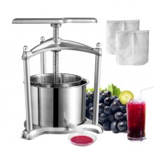 VEVOR Torchio per Vini di Frutta 6 Litri Torchietto Manuale Pressa per Succo di Frutta con Impugnatura Cestello in Acciaio Inossidabile, Estrattore per Olio d'Oliva Uva Mela Sidro Verdure Miele Succo