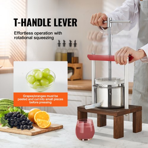 Torchio Manuale Per Vino, Succo E Olio - 2 Litri, In Acciaio Inossidabile E Legno, Pressa Frutta Efficiente