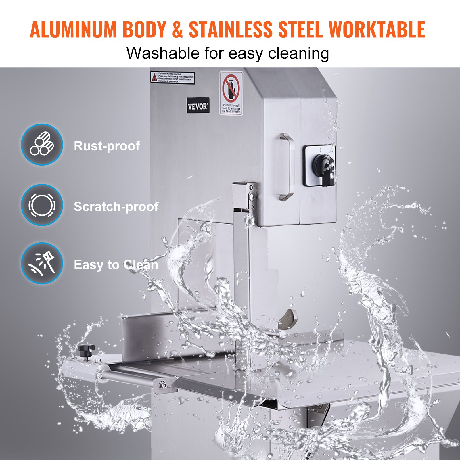 VEVOR Segaossa Elettrica da Banco Uso Commerciale in Acciaio Inox per Carne Ossa da Macellerie 2200W Produttività max. 1000kg/ora, Macchina Segaossa Elettrica Spessore di Taglio 0-180mm Altezza 230mm