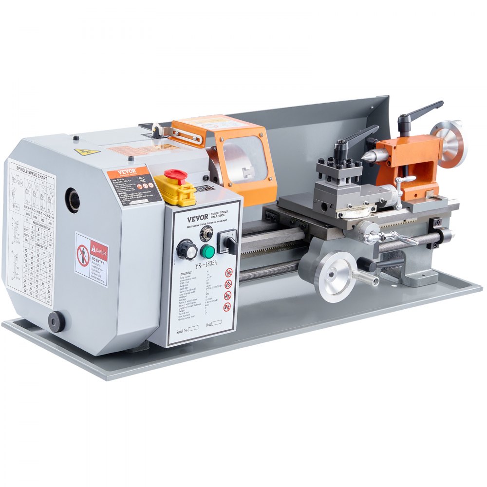VEVOR Tornio da Banco per Metallo Motore 500W in Ghisa HT200 Velocità tra 0-2200 giri/min Variazione Costante, Tornio Elettrico per Metalli 755 x 320 x 300 cm Cono Mandrino MT3 Diametro Mandrino 100mm