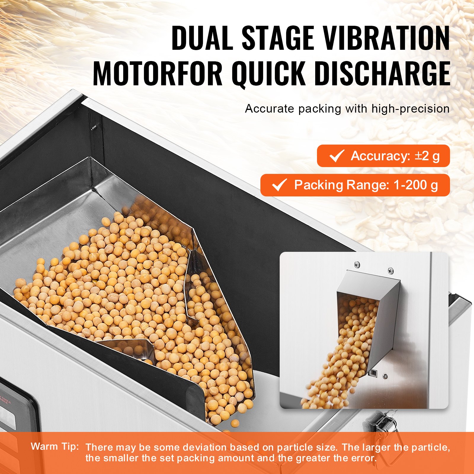 VEVOR Macchina riempitrice, 1-200 g, Macchina riempitrice automatica per pesatura di particelle, Riempimento dispenser per semi di tè, cereali, polvere, farina, fagioli, scaglie