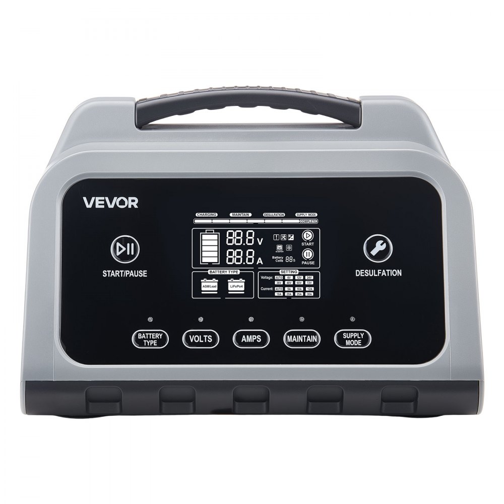 VEVOR Caricabatterie Intelligente Corrente max 20 A per Auto per Batterie al Litio LiFePO4 Piombo Acido 6/12/24 V, Caricabatterie per Moto Camper Barca Mantenitore di Carico Desolfatazione Schermo LCD
