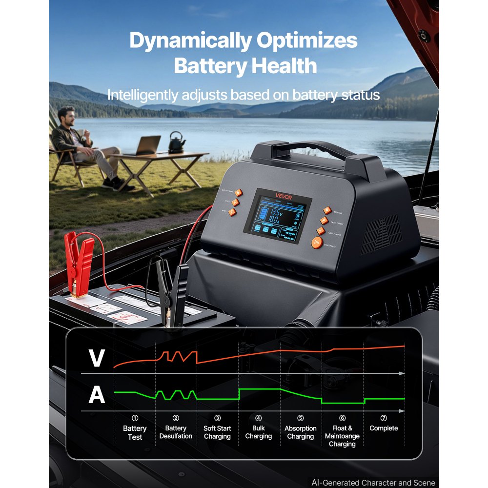 VEVOR Caricabatterie per Batterie al Litio LiFePO4 Piombo-Acido 30A 12V/24V Schermo LCD 3,8 pollici, Compatibile con Auto, ATV, Tosaerba, Camper, Barche, Funzione Mantenimento Carica, Desolfatazione