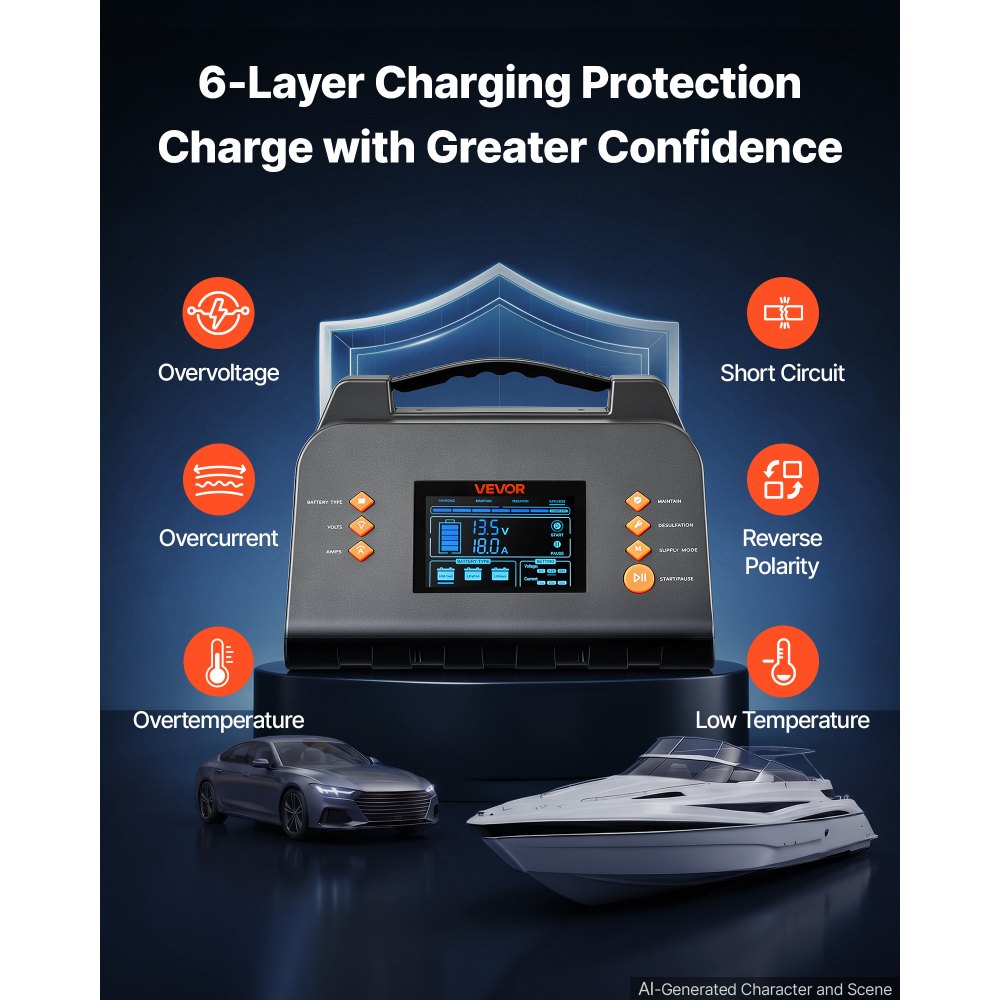 VEVOR Caricabatterie per Batterie al Litio LiFePO4 Piombo-Acido 30A 12V/24V Schermo LCD 3,8 pollici, Compatibile con Auto, ATV, Tosaerba, Camper, Barche, Funzione Mantenimento Carica, Desolfatazione