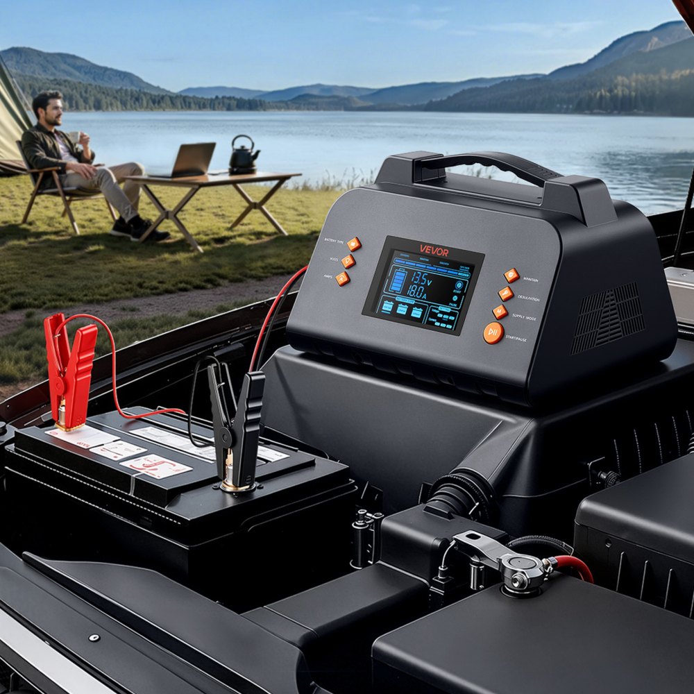 VEVOR Caricabatterie per Batterie al Litio LiFePO4 Piombo-Acido 30A 12V/24V Schermo LCD 3,8 pollici, Compatibile con Auto, ATV, Tosaerba, Camper, Barche, Funzione Mantenimento Carica, Desolfatazione