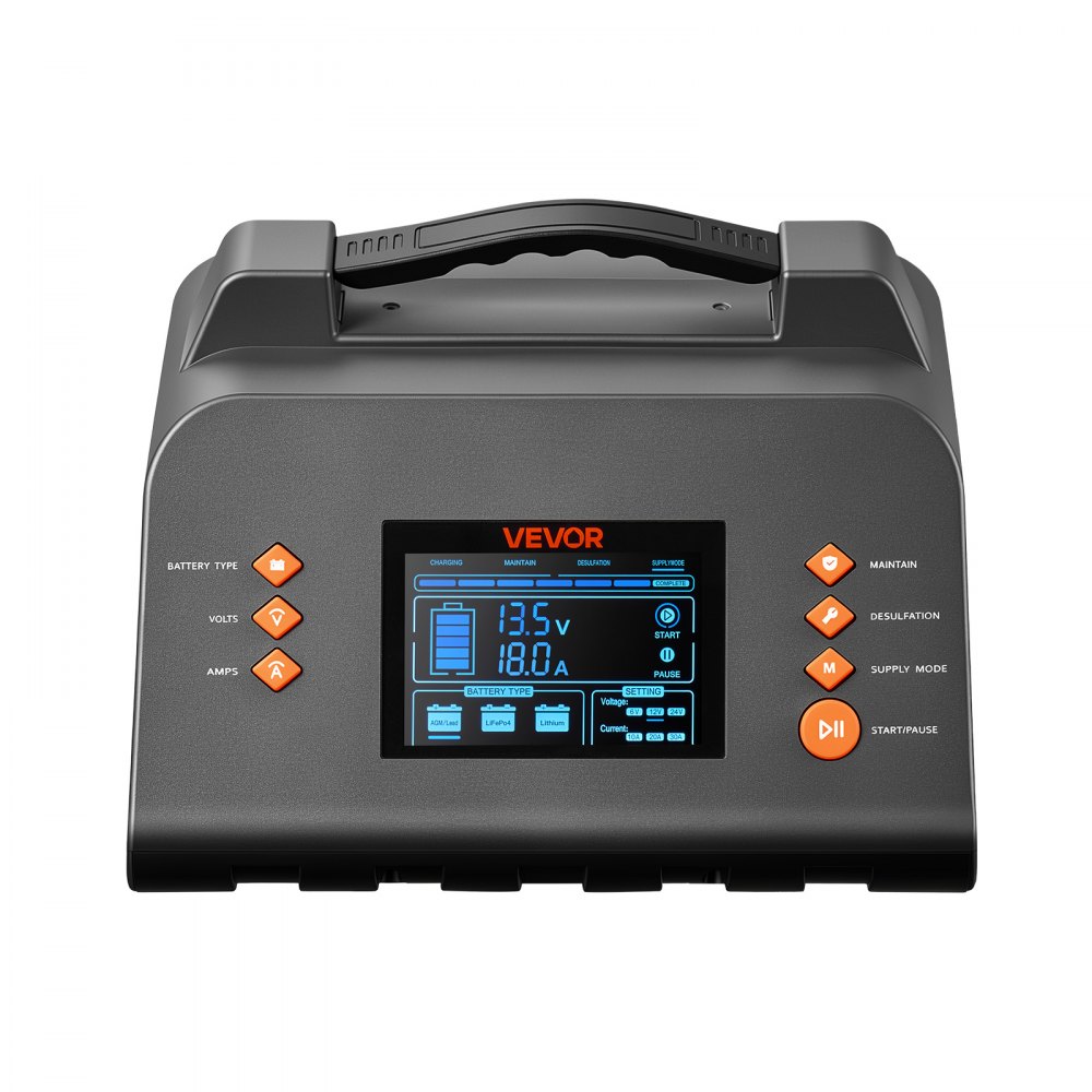 VEVOR Caricabatterie per Batterie al Litio LiFePO4 Piombo-Acido 30A 12V/24V Schermo LCD 3,8 pollici, Compatibile con Auto, ATV, Tosaerba, Camper, Barche, Funzione Mantenimento Carica, Desolfatazione