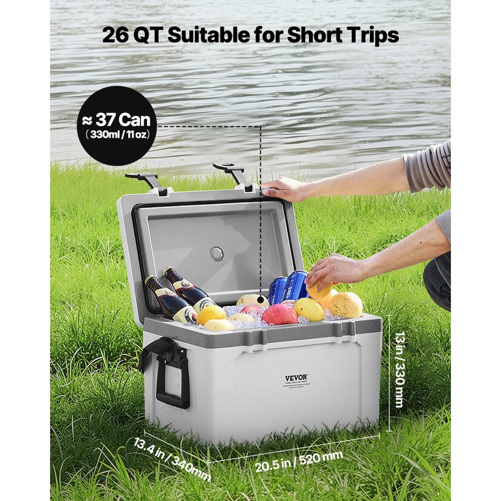 VEVOR Refrigeratore Portatile Isolante Rigido da 26 QT con Ritenzione del Ghiaccio, Maniglie Resistenti Portabicchieri, Refrigeratore Portatile Isolato per Picnic Campeggio Viaggio Feste