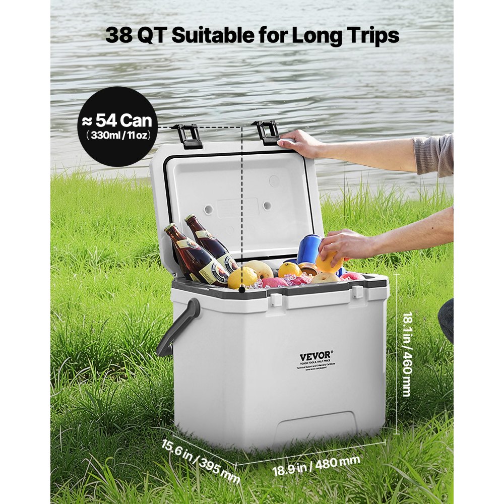 VEVOR Refrigeratore Portatile Isolante Rigido da 38 QT con Ritenzione del Ghiaccio, Maniglie Resistenti Portabicchieri, Refrigeratore Portatile Isolato per Picnic Campeggio Viaggio Feste