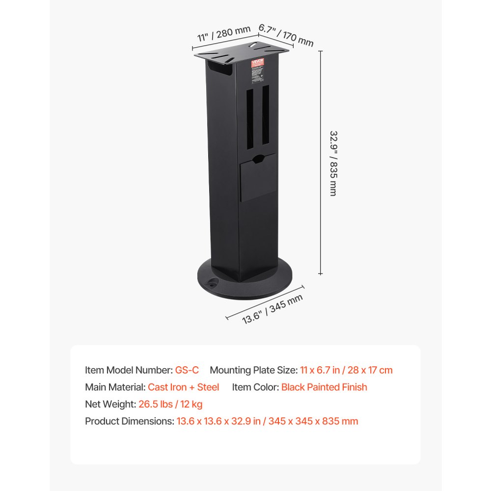 VEVOR Supporto per Smerigliatrice da Banco con Piastra di Montaggio da 28 x 17 cm Piedistallo per Smerigliatrice e Morsa per Impieghi Gravosi, Scomparti per Riporre Mole e Base in Ghisa