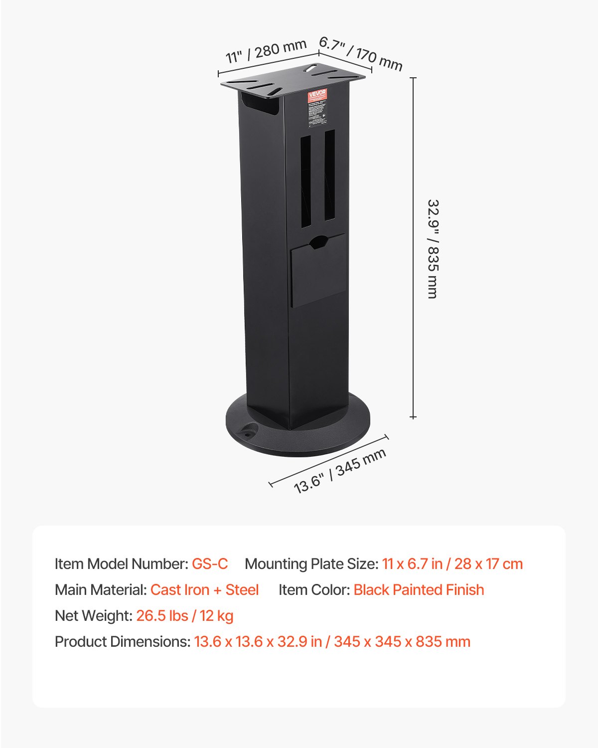 VEVOR Supporto per Smerigliatrice da Banco con Piastra di Montaggio da 28 x 17 cm Piedistallo per Smerigliatrice e Morsa per Impieghi Gravosi, Scomparti per Riporre Mole e Base in Ghisa