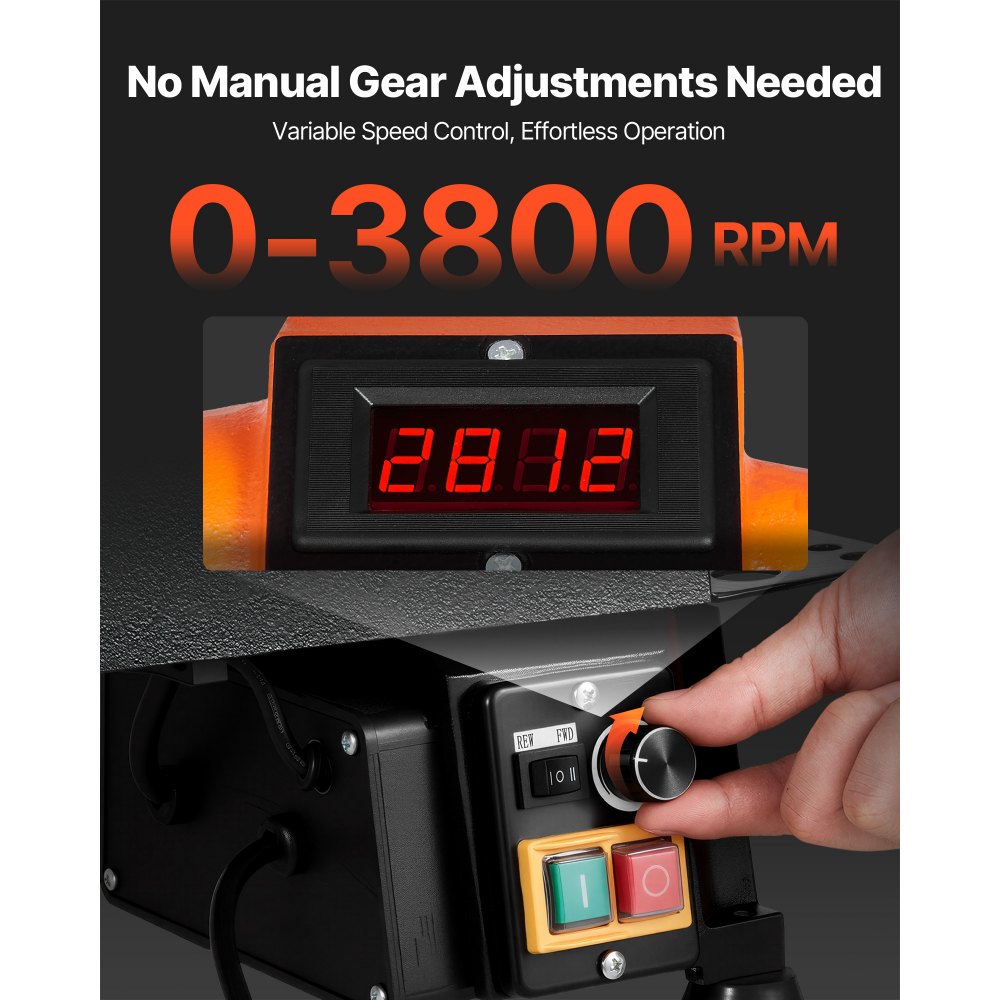 VEVOR Tornio per Legno, 1 CV, Tornio da Banco per Legno con Velocità Variabile da 0 a 3800 giri/min, Banco da Lavoro da 304 x 465 mm, Motore DC Senza Spazzole, Costruzione in Ghisa