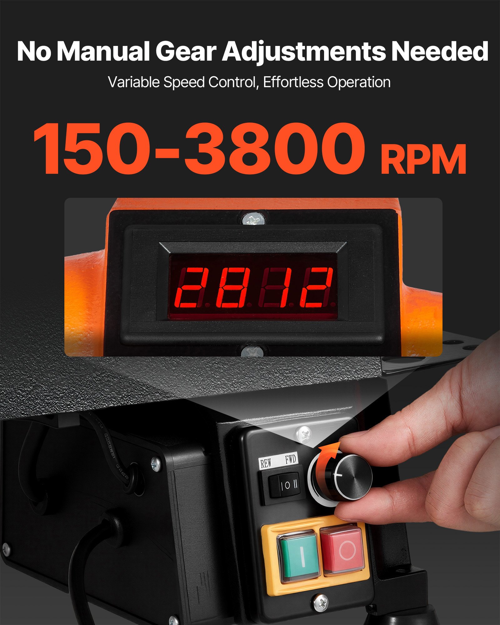 VEVOR Woodworking Lathe, 1 HP, Benchtop Wood Lathe Machine with 0 to 3800 RPM Variable Speed, 304 x 465 mm Workbench, Brushless DC Motor, Cast Iron Construction, for Beginners DIY Enthusiasts Woodworking