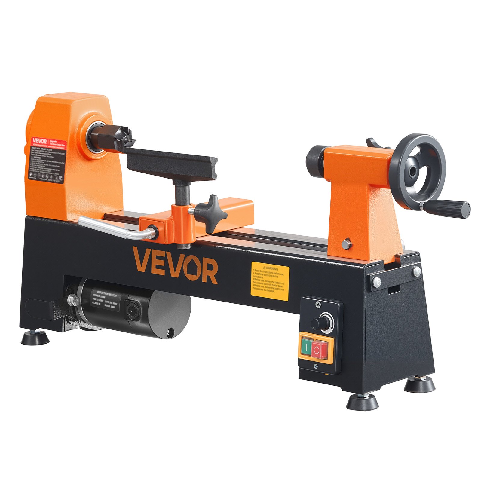VEVOR Tornio per Legno da Banco 250 W 200 x 330 mm 150 a 3200 giri/min per Principianti, Appassionati Fai da Te, Lavorazione del Legno e Tornitura, Velocità Regolabile, con Portautensile, Chiavi