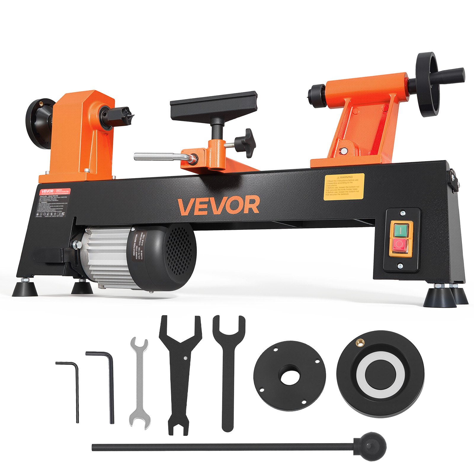 VEVOR Tornio per Legno da Banco 375 W 254 x 465 mm 5 Velocità Regolabili Per Principianti, Appassionati Fai da Te, Lavorazione del Legno e Tornitura, 650/1100/1600/2200/3200 giri/min, Portautensile