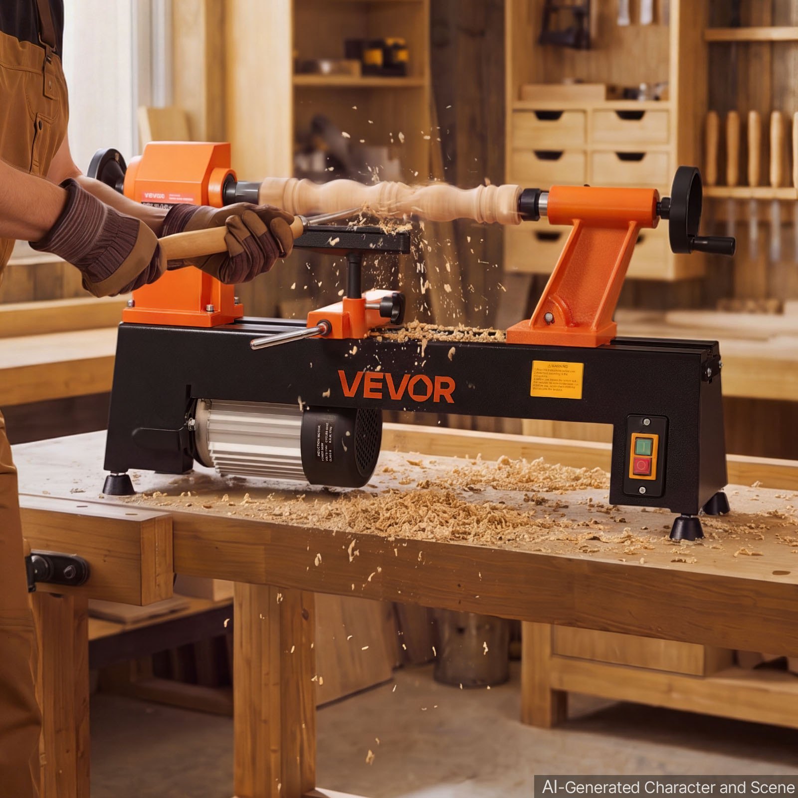 VEVOR Tornio per Legno da Banco 560 W 304 x 465 mm 5 Velocità Regolabili Acciaio #45, Principianti, Fai da Te, Lavorazione Legno e Tornitura, Velocità Regolabile, 650/1100/1600/2200/3200 giri/min