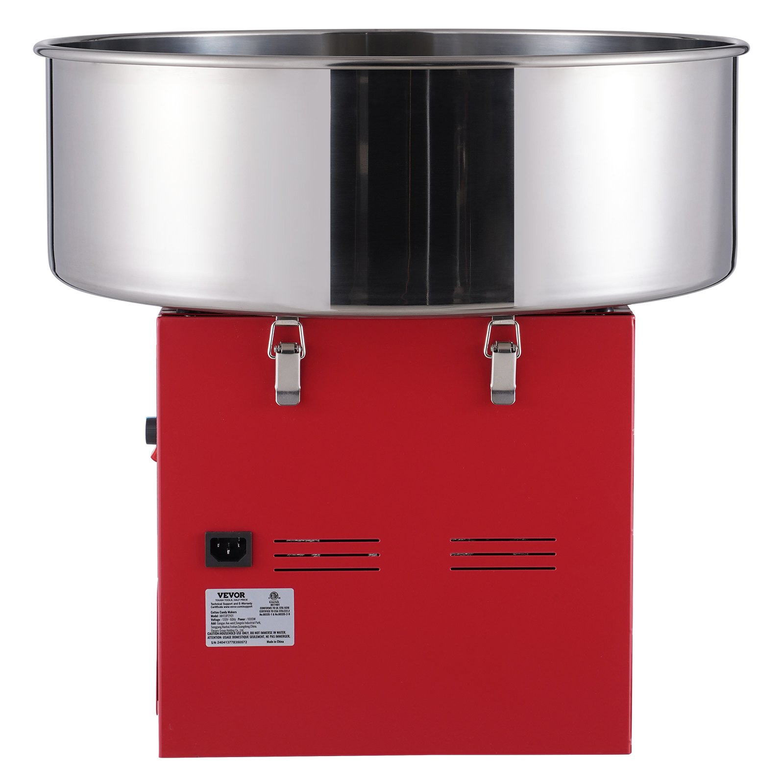 VEVOR Macchina Zucchero Filato Elettrica 1000 W Macchina Zucchero Filato Commerciale 518 x 518 x 485 mm Ciotola in Acciaio Inossidabile, Paletta per Zucchero, Cassetto, per Feste in Famiglia, Rossa
