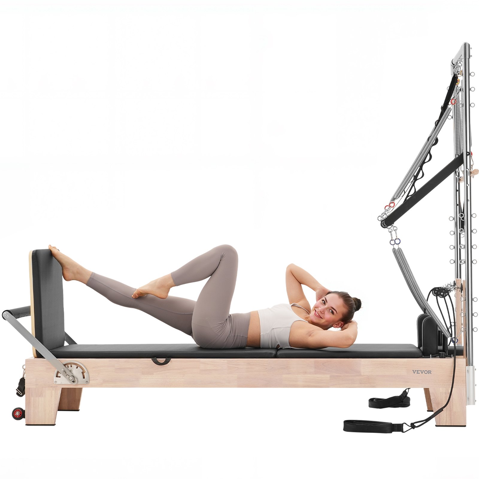 VEVOR Macchina per Riformatore per Pilates, Attrezzatura in Legno per Allenamento Forza con Doppia Resistenza, Scatola, Tavola Salto, per Avanzati e Principianti, Fino 153 kg, 2430x730x1990 mm
