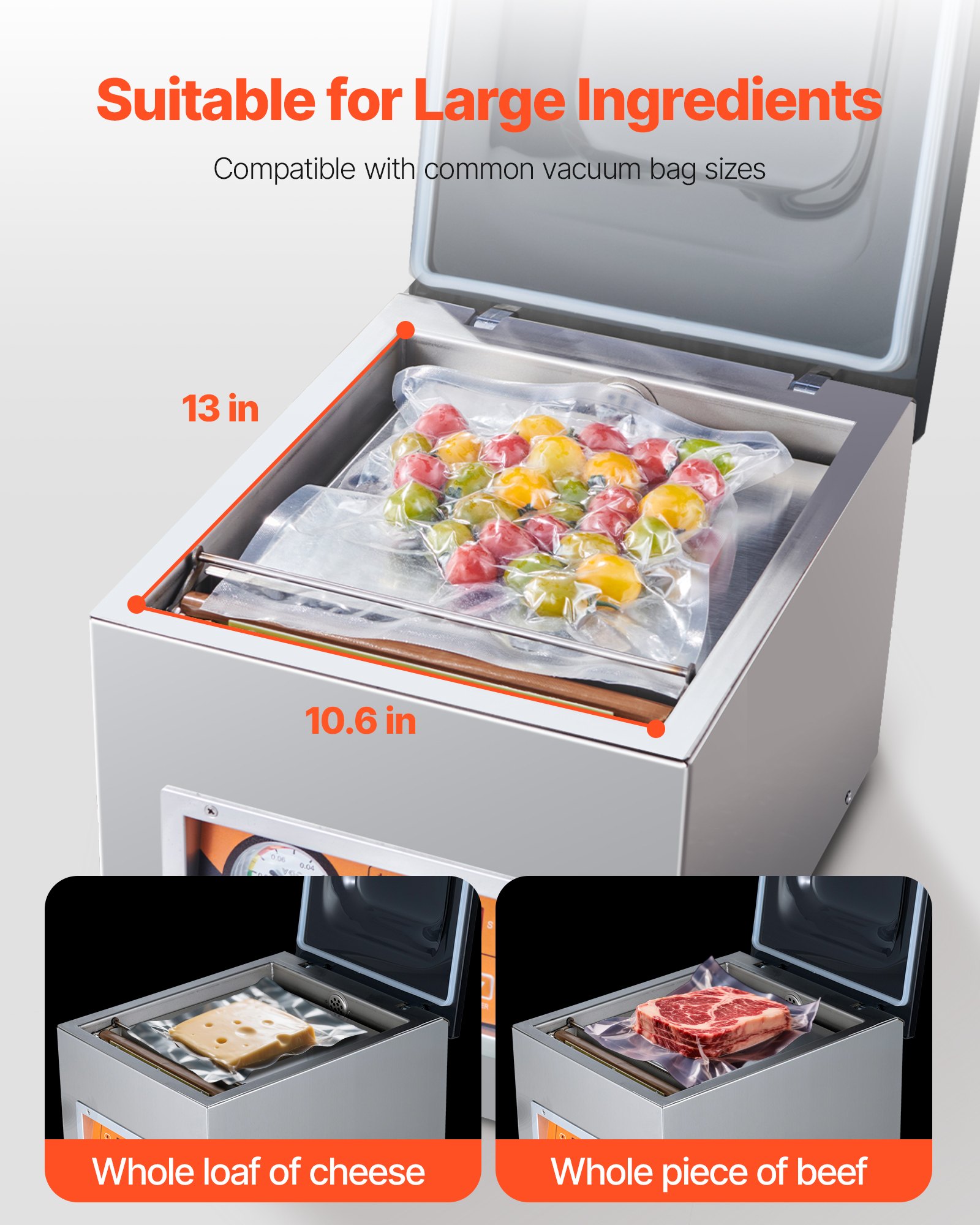 VEVOR Macchina sottovuoto a camera 260W confezionatrice sottovuoto dimensioni compatte 260mm in cucina domestica e per uso commerciale per alimenti umidi, carni, marinate