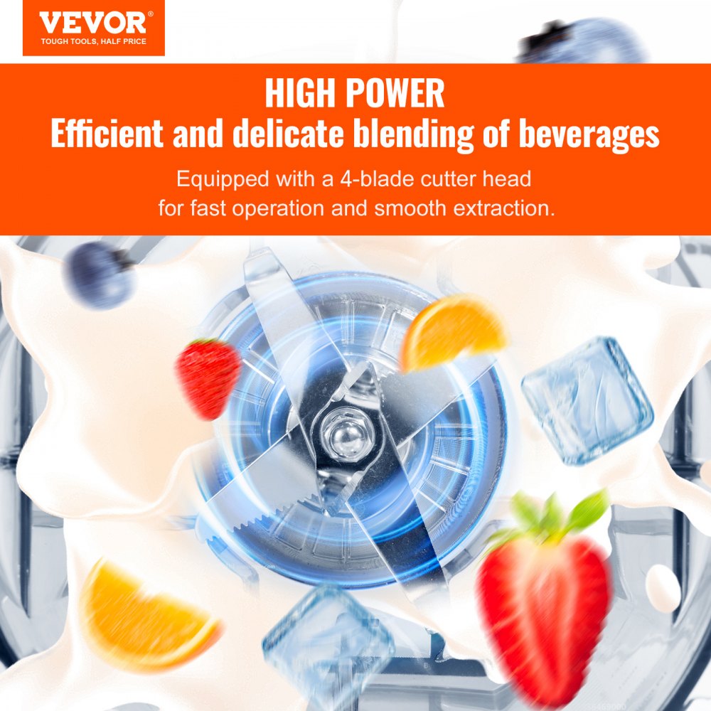 VEVOR Frullatore per Bevande Fredde da Banco Frullatore Barattolo in Plastica Capienza ca. 2L, Mixer in Acciaio Inossidabile con 3 Funzioni per Bevande Ghiacciate, Smoothie, Nero