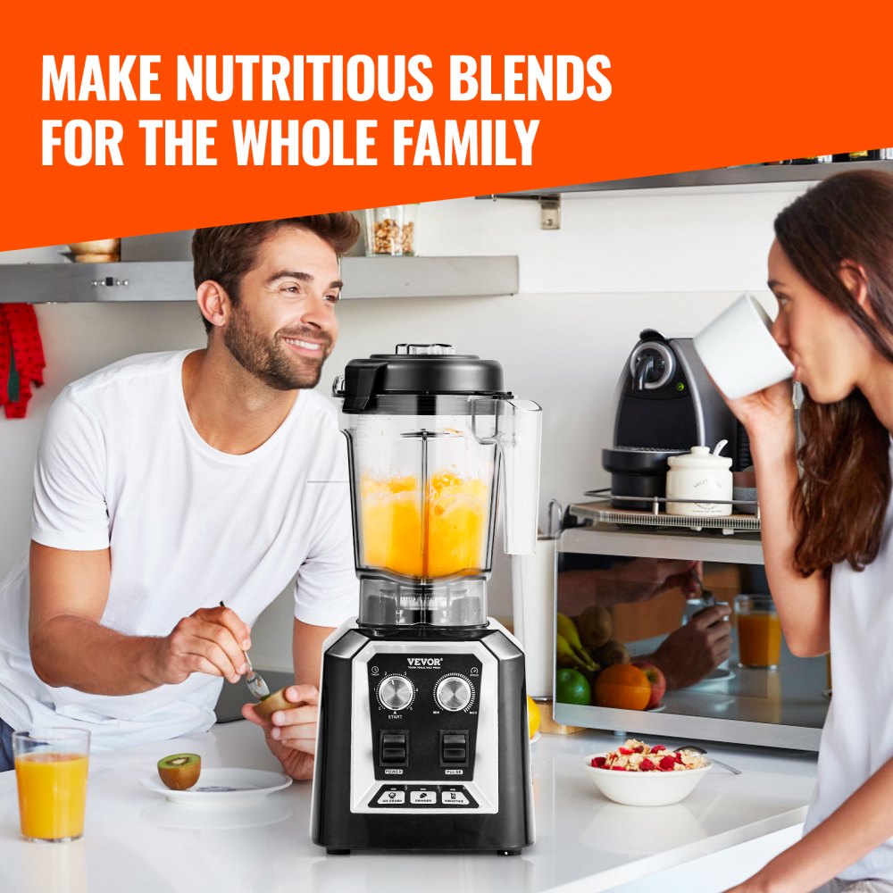 VEVOR Frullatore per Bevande Fredde da Banco Frullatore Barattolo in Plastica Capienza ca. 2L, Mixer in Acciaio Inossidabile con 3 Funzioni per Bevande Ghiacciate, Smoothie, Nero