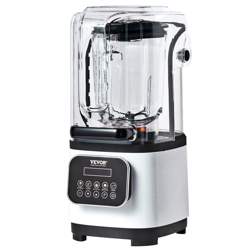 VEVOR Frullatore per Bevande Fredde da Banco Frullatore in Barattolo di Vetro con Scudo Capienza ca. 2L, Mixer Potenza Nominale 1400W Acciaio Inox 5 Funzioni per Bevande Ghiacciate, Smoothie, Bianco
