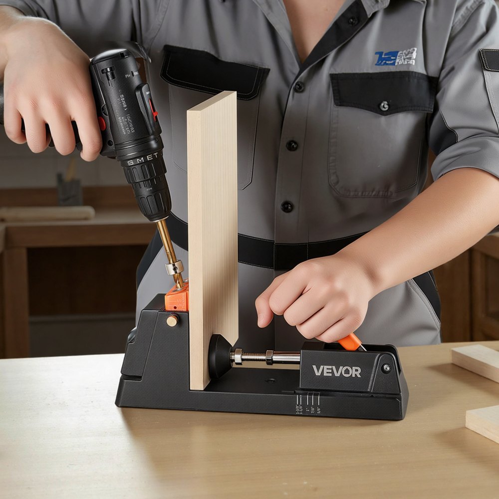 VEVOR Kit di Dima per Fori Ciechi Utensile da Banco per Lavorazione del Legno Regolabile 12,7/38,1 mm, Kit per Fori Inclinati Blocco Guida Staccabile per Punte da Trapano Lavorazione del Legno