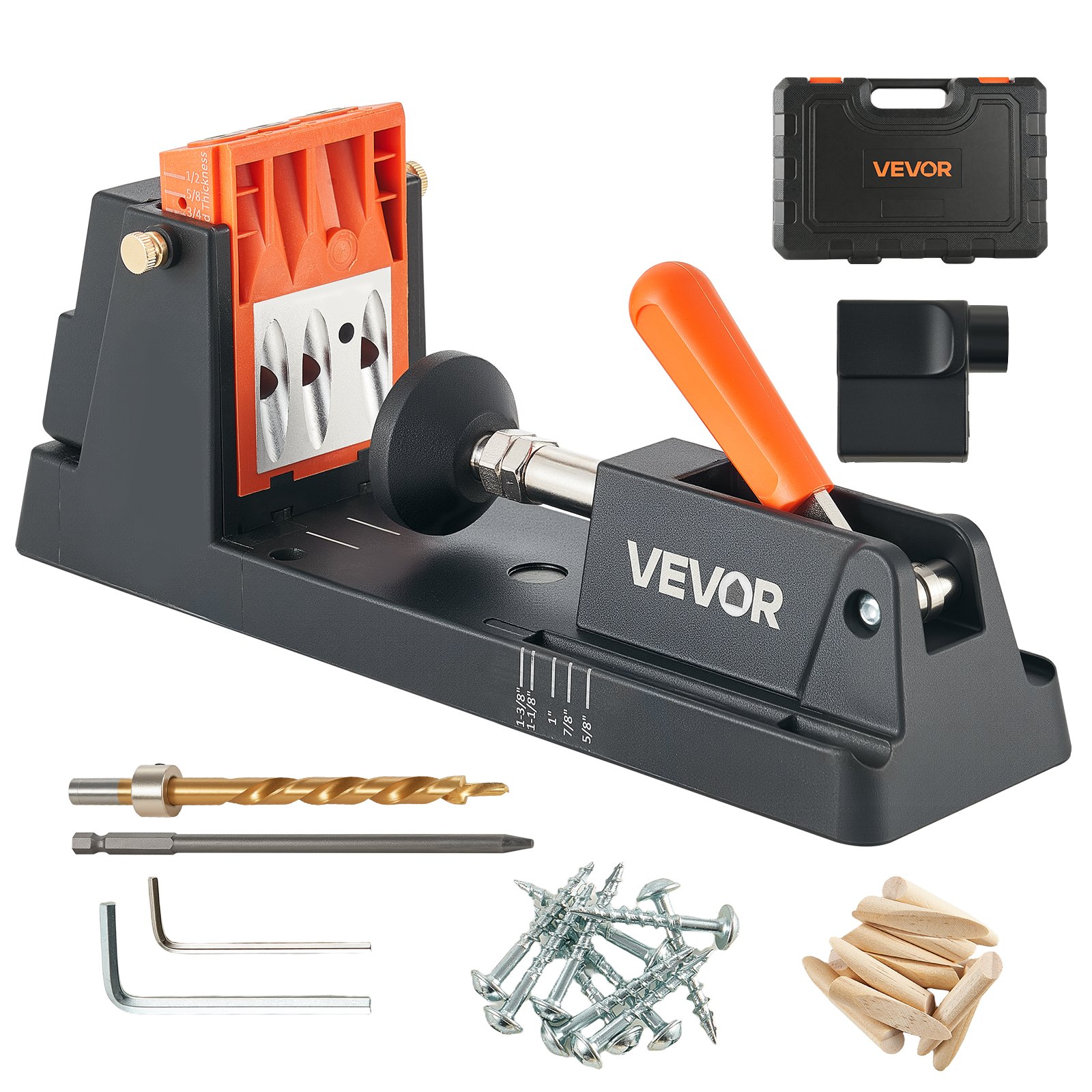 VEVOR Kit di Dima per Fori Ciechi Utensile da Banco per Lavorazione del Legno Regolabile 12,7/38,1 mm, Kit per Fori Inclinati Blocco Guida Staccabile per Punte da Trapano Lavorazione del Legno