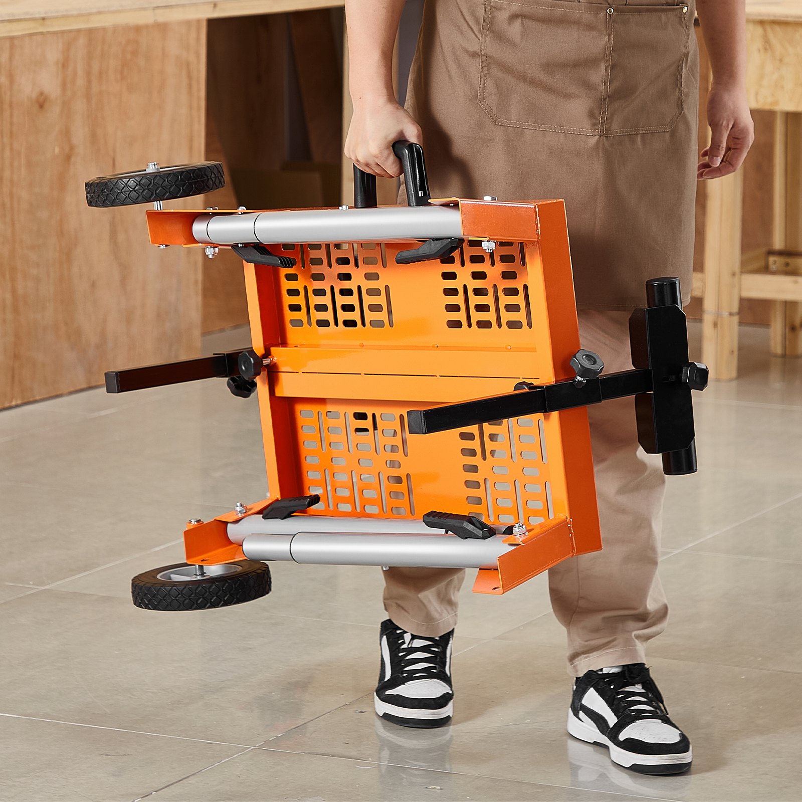 VEVOR Miter Saw Stand with Table Top & Wheels, 150 kg Load Capacity, Foldable Steel Rolling Stand for Miter Saws, Adjustable Height & Length, Portable Miter Saw Stand