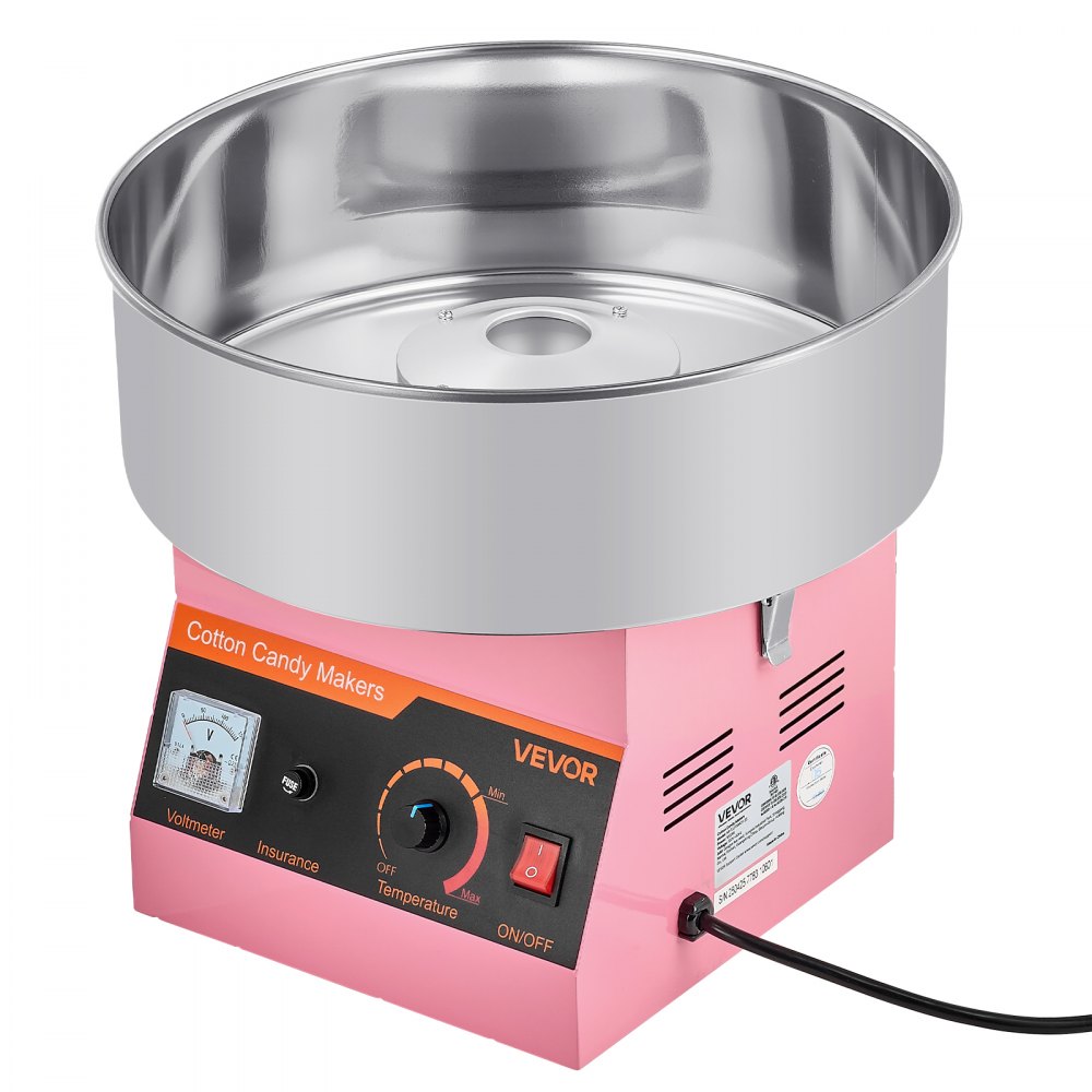 VEVOR Cotton Candy Machine Commercial, 1000W Electric Candy Floss Maker, Easy Use with 38cm Stainless Steel Bowl and Sugar Scoop, Makes Hard Candy for Home Kids Birthday, Family Party, Pink