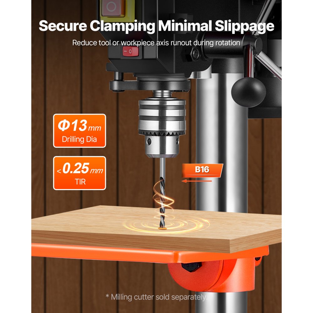 VEVOR Trapano a Colonna da Banco Motore a Induzione da 500 W Velocità Regolabile 500 / 890 / 1400 / 1900 / 2500 giri / min, Piano di Lavoro Inclinabile da 0 a 45°, 203,2 mm per Legno e Metallo