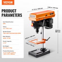 Vevor Trapano A Colonna Da Banco 203,2 mm 8 Pollici, Motore A Induzione Da 2,3 A, Potenza Massima 500 W, Trapano Da Tavolo Con Controllo Variabile A 5 Velocità 550/950/1450/1950/2500 Giri/min, Tavolo Da Lavoro Inclinabile Da 0 a 45°