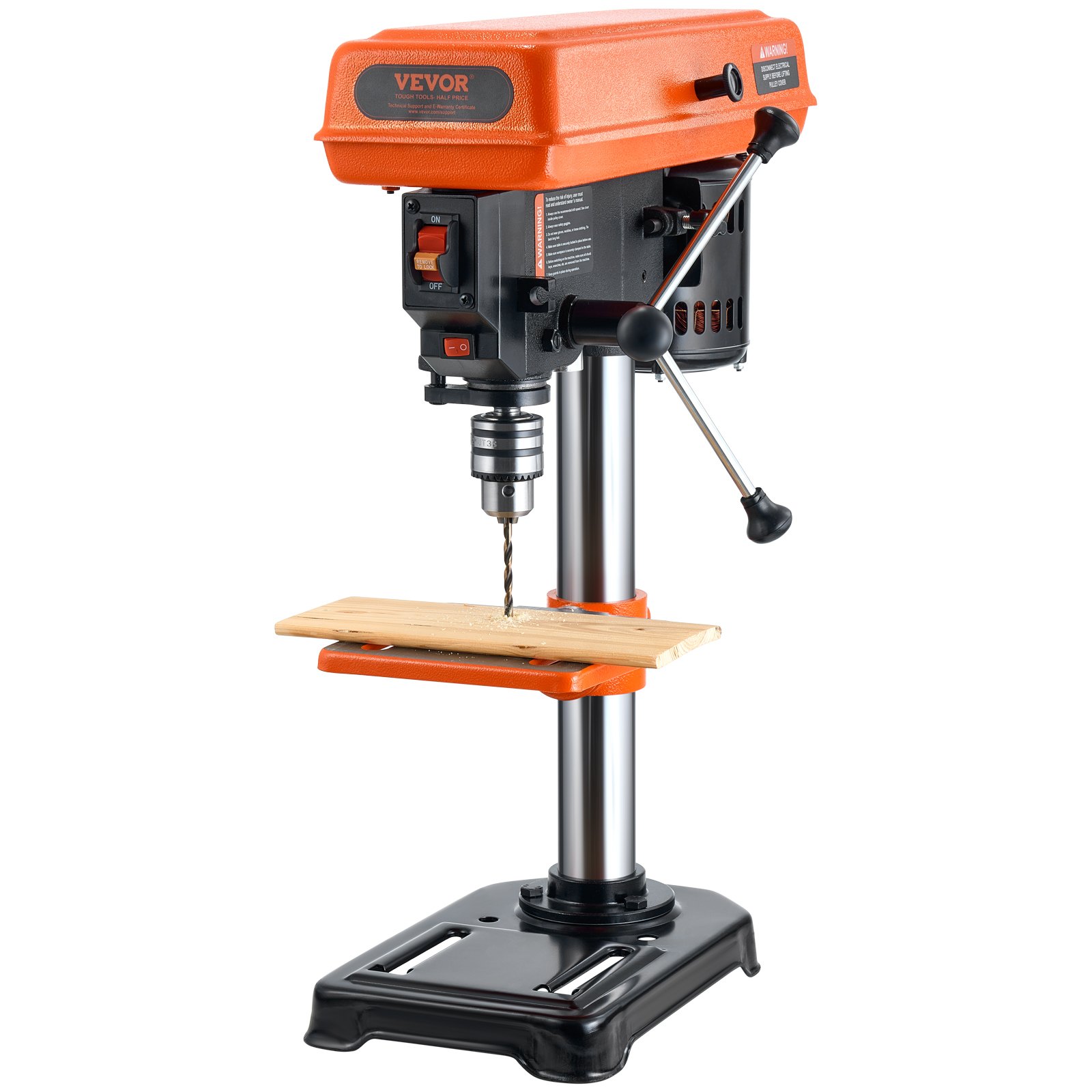 VEVOR 203mm bench drill, 500W induction motor, bench drill with adjustable speeds of 550/950/1450/1950/2500 rpm, 0-45° tilting work table, LED work light, for wood and metal