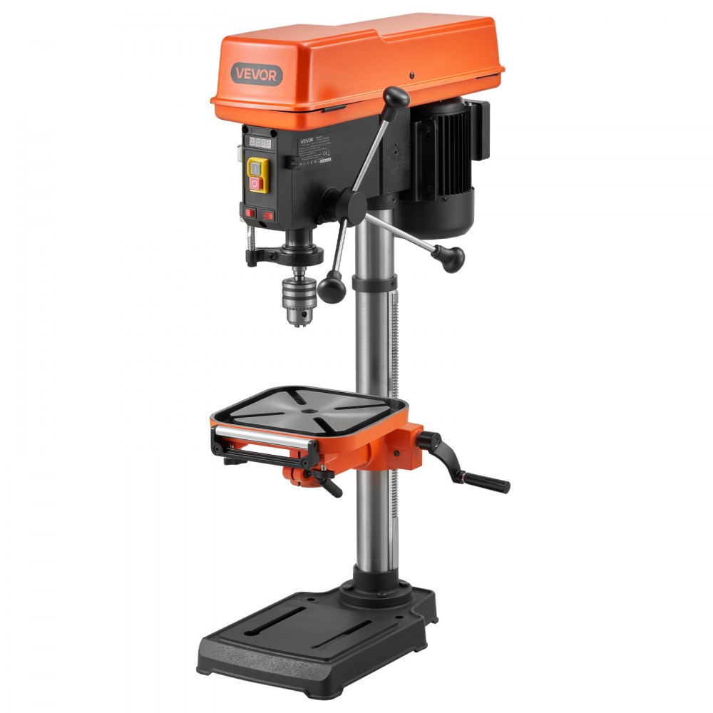 VEVOR Trapano a Colonna da Banco 305 mm, Potenza Nominale 550 W, Piano di Lavoro Inclinabile, con Laser e Luce di Lavoro a LED, Velocità Variabile, Trapano a Colonna per Lavorazione del Legno