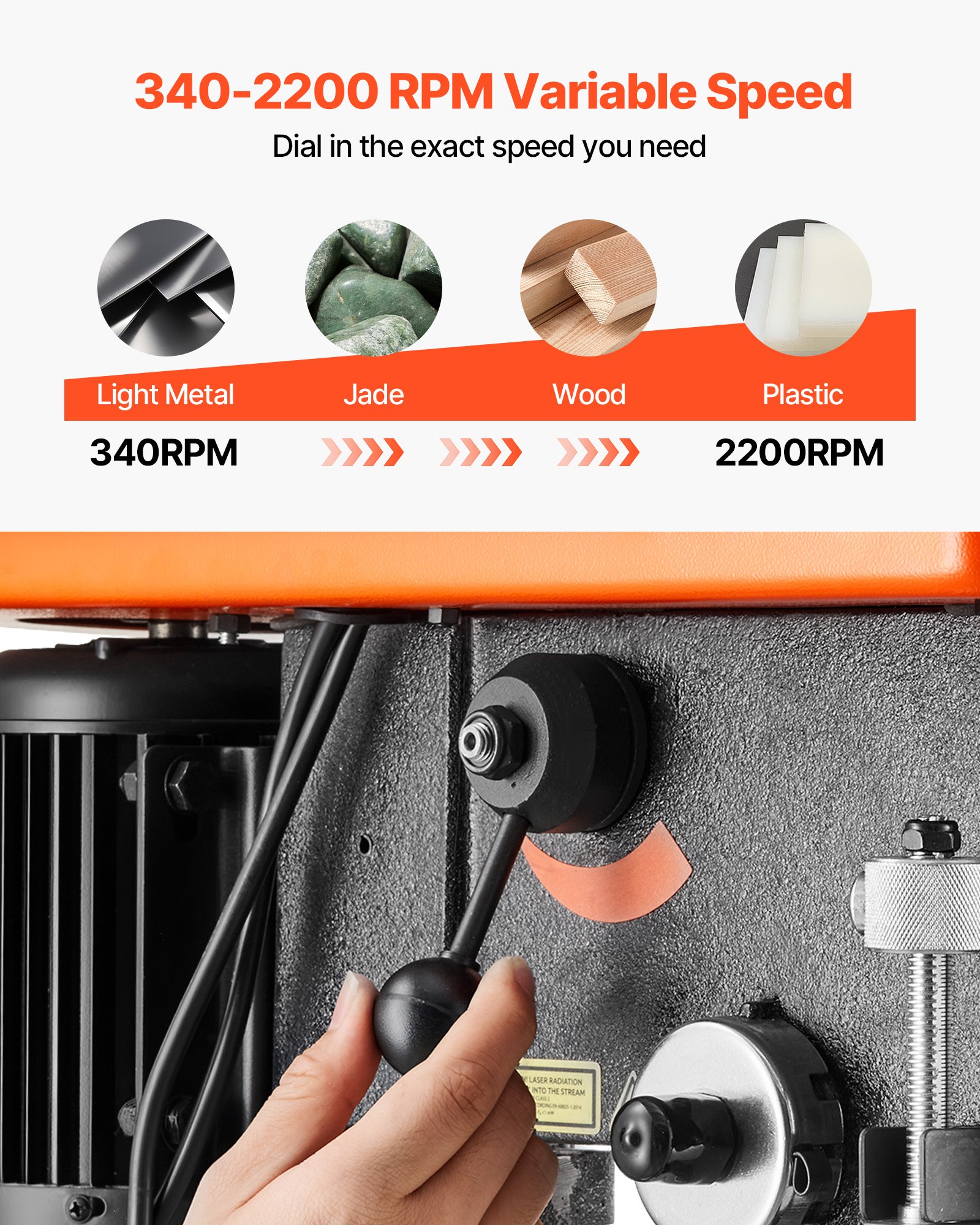 VEVOR Trapano a Colonna da Banco 305 mm, Potenza Nominale 550 W, Piano di Lavoro Inclinabile, con Laser e Luce di Lavoro a LED, Velocità Variabile, Trapano a Colonna per Lavorazione del Legno