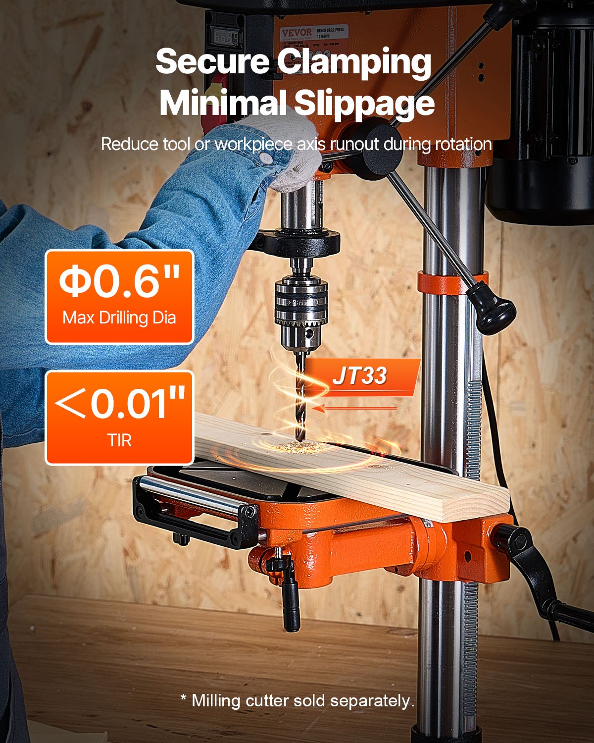 VEVOR 304.8 mm bench drill, 750 W, 440-2580 rpm variable speed bench drill, with 0-45° tilting worktable, LED work light, X-ray positioning, bench drill for wood and metal