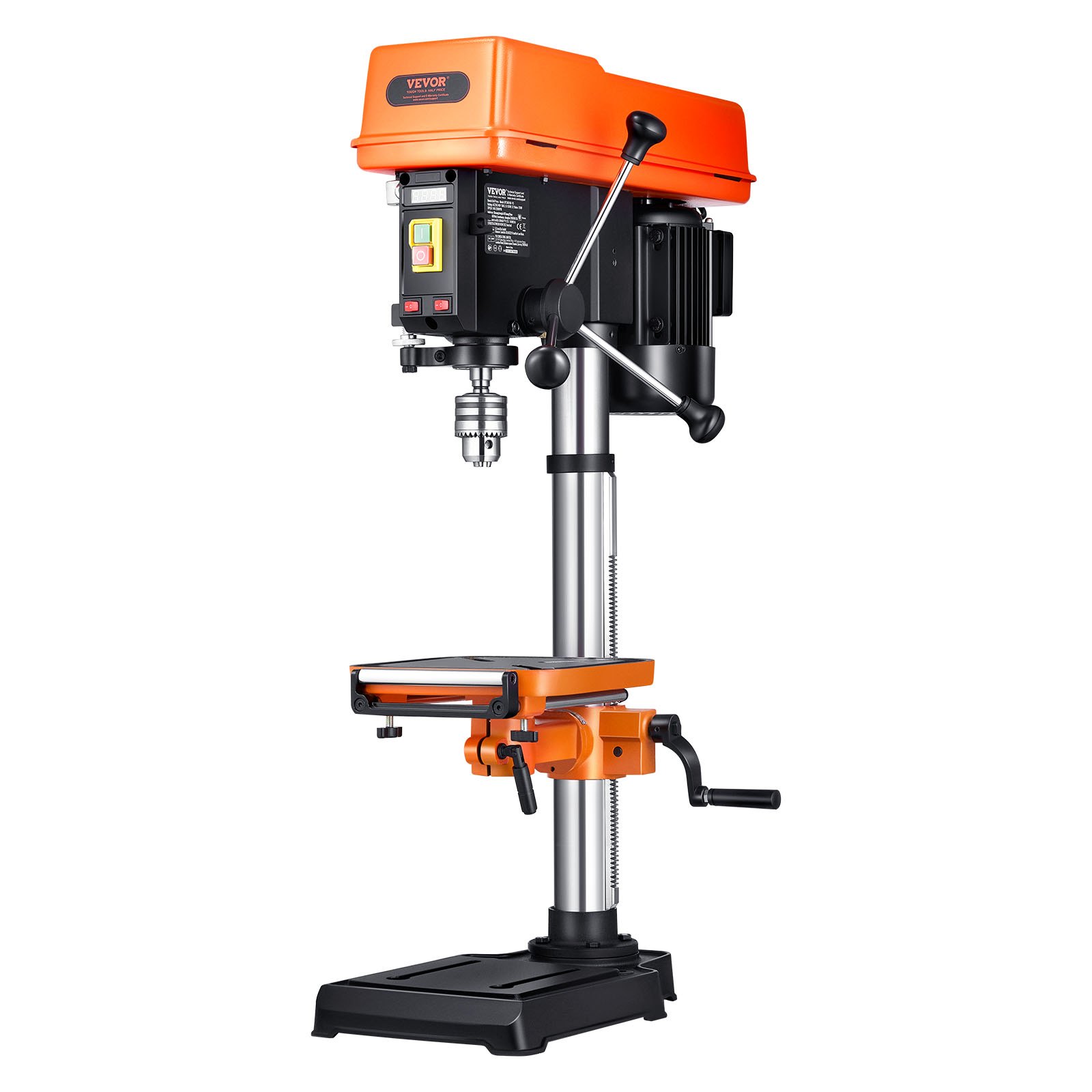 VEVOR 304.8 mm bench drill, 750 W, 440-2580 rpm variable speed bench drill, with 0-45° tilting worktable, LED work light, X-ray positioning, bench drill for wood and metal