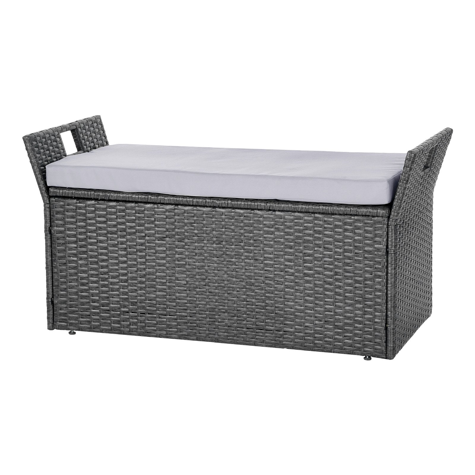 VEVOR Outdoor Storage Bench, 2-Person PE Rattan Storage Bench, 151L Deck Box with Cushion & Side Handle, Supports up to 181kg, Weatherproof Outdoor Seating & Porch Decor for Patio Garden Balcony