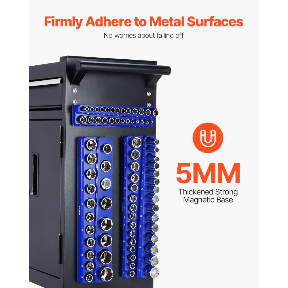 VEVOR Set di Organizzatore per Prese Magnetiche, 3 Supporti Magnetici per Prese, Vassoi per Prese Metriche 1/4 3/8 1/2 Pollici Contengono Fino 75 Prese Standard e Profonde, Blu, Prese Non Incluse