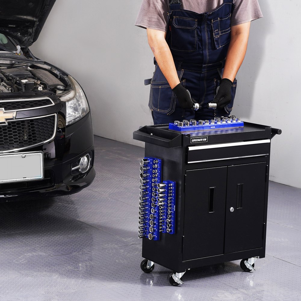 VEVOR Set di Organizzatore per Prese Magnetiche, 3 Supporti Magnetici per Prese, Vassoi per Prese Metriche 1/4 3/8 1/2 Pollici Contengono Fino 75 Prese Standard e Profonde, Blu, Prese Non Incluse