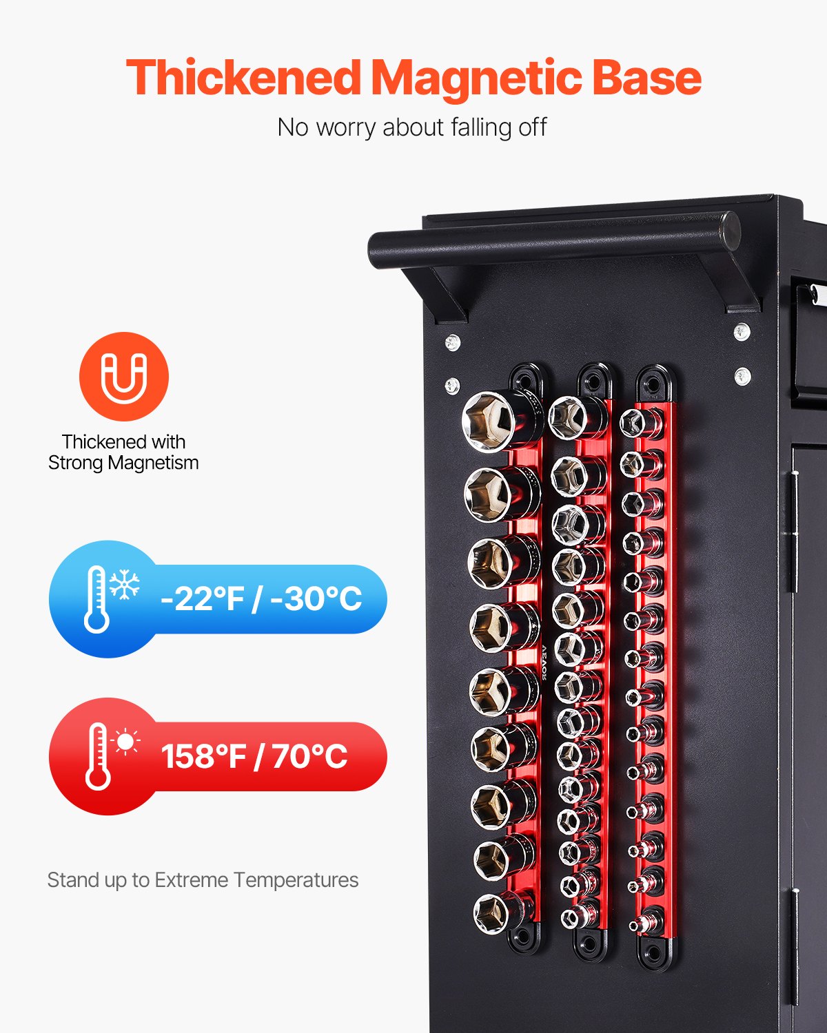 VEVOR Set di Guide per Organizzatori di Prese, 3 PZ Organizzatori di Prese in Alluminio Metrico SAE 1/4 3/8 1/2 Pollici, Supporto per Prese per Impieghi Gravosi Contiene Fino 40 Prese, Rosso Nero